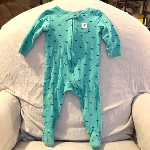 9m Whale teal and Navy Long Sleeved Onesie Sleeper